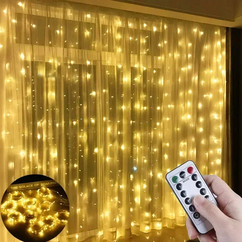 Guirnalda de cortina de 6x3M/3x3m en la ventana, guirnaldas de luces alimentadas por USB con control remoto, guirnalda de luces Led de Año Nuevo, decoración navideña